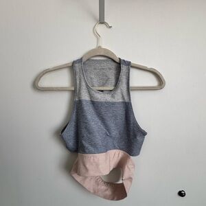 Outdoor Voices Colorblock Sports Bra - Light gray, light blue and pink